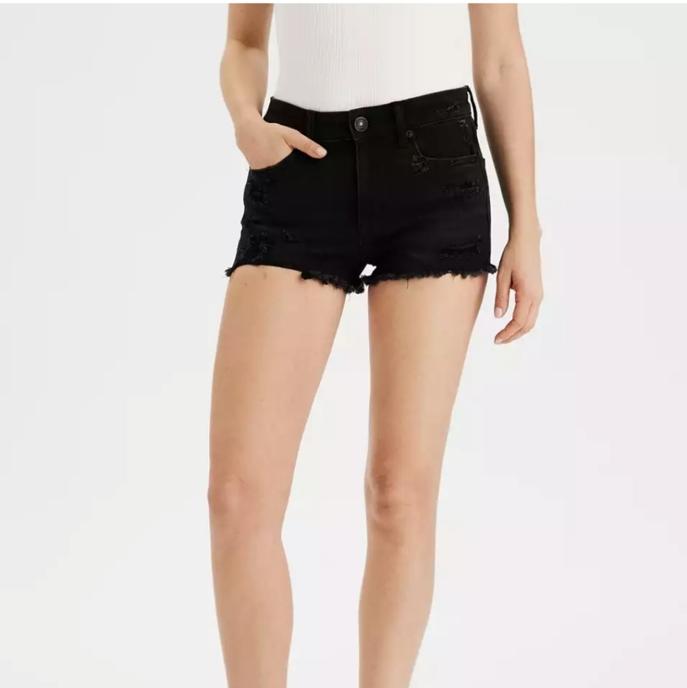 American Eagle Women's Distressed Hi-Rise Shorts Black Size 2 Jeans
